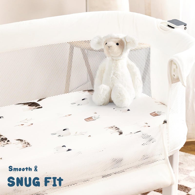 GRSSDER Stretchy Ultra Soft Fitted Bassinet Sheet Set 3 Pack, Universal Fit for Bassinets Baby Cradle Moses Basket Oval Rectangle Mattress Safe and Snug, Cute Watercolor Cows and Birds Print - Image 4